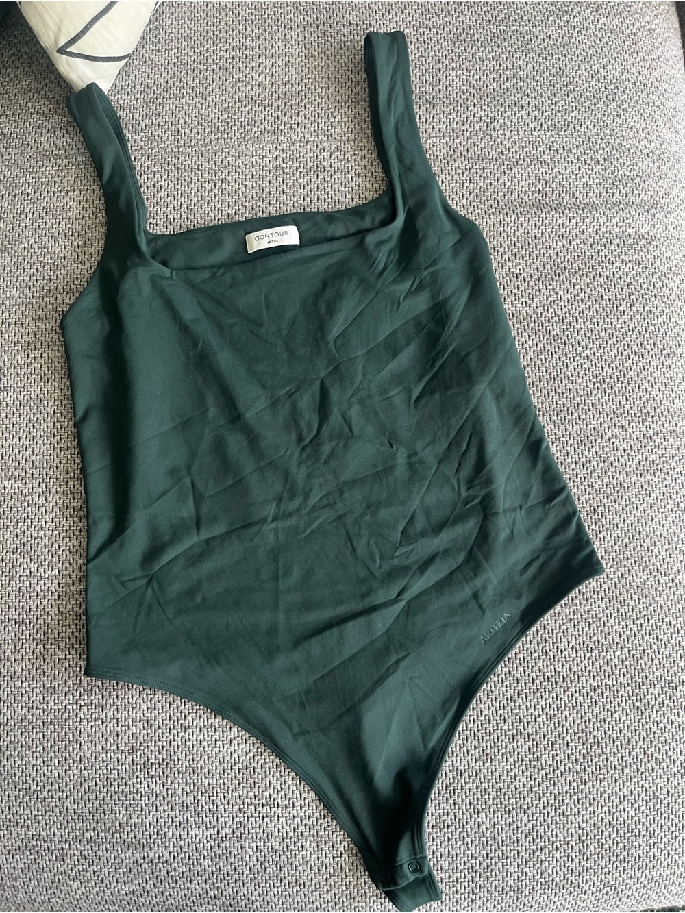 Aritzia Dark Green Square-Neck Contour Bodysuit